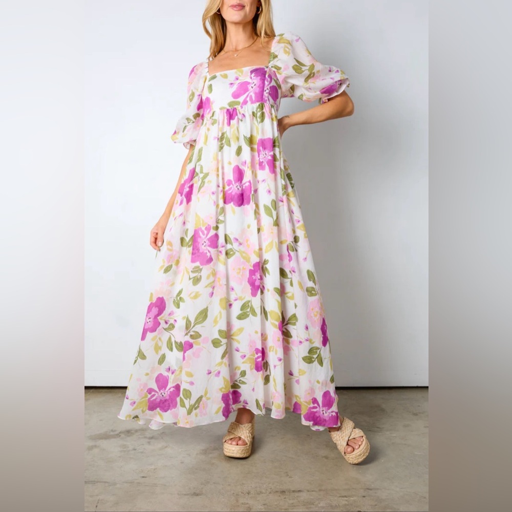 Vestique Floral Maxi Dress with Puff Sleeves
